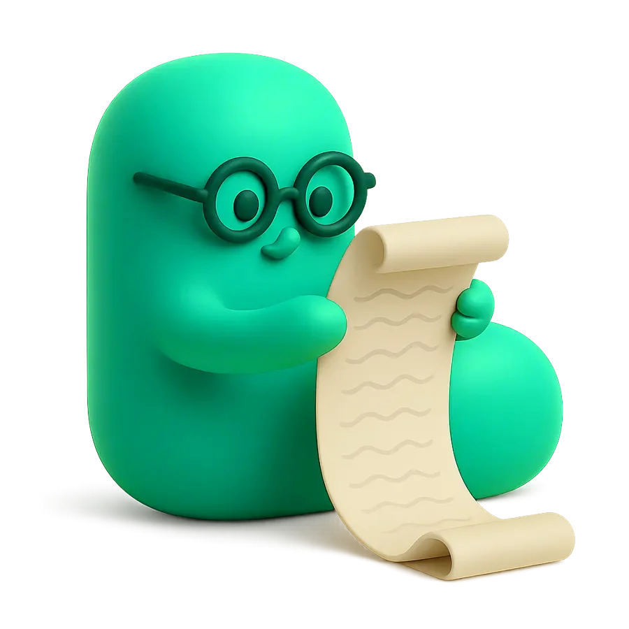 Leap in reading glasses, working through a long scroll