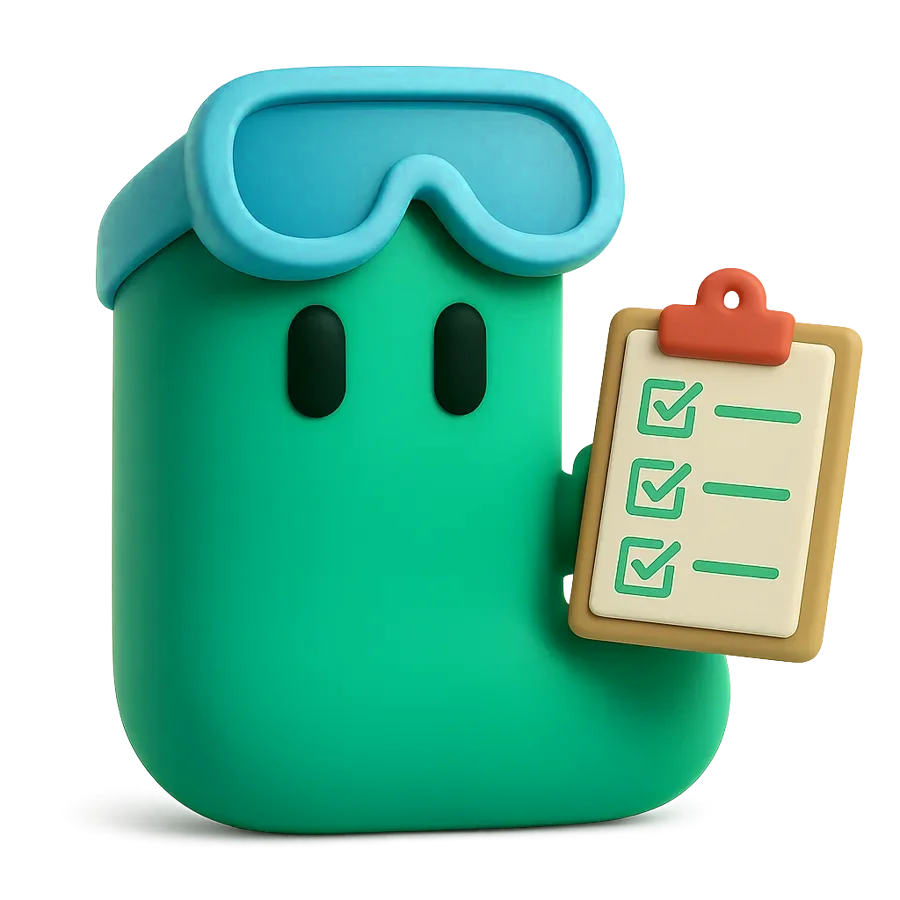 Leap in safety goggles holding a checklist