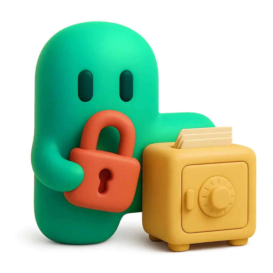 Leap holding a padlock beside a small safe full of documents
